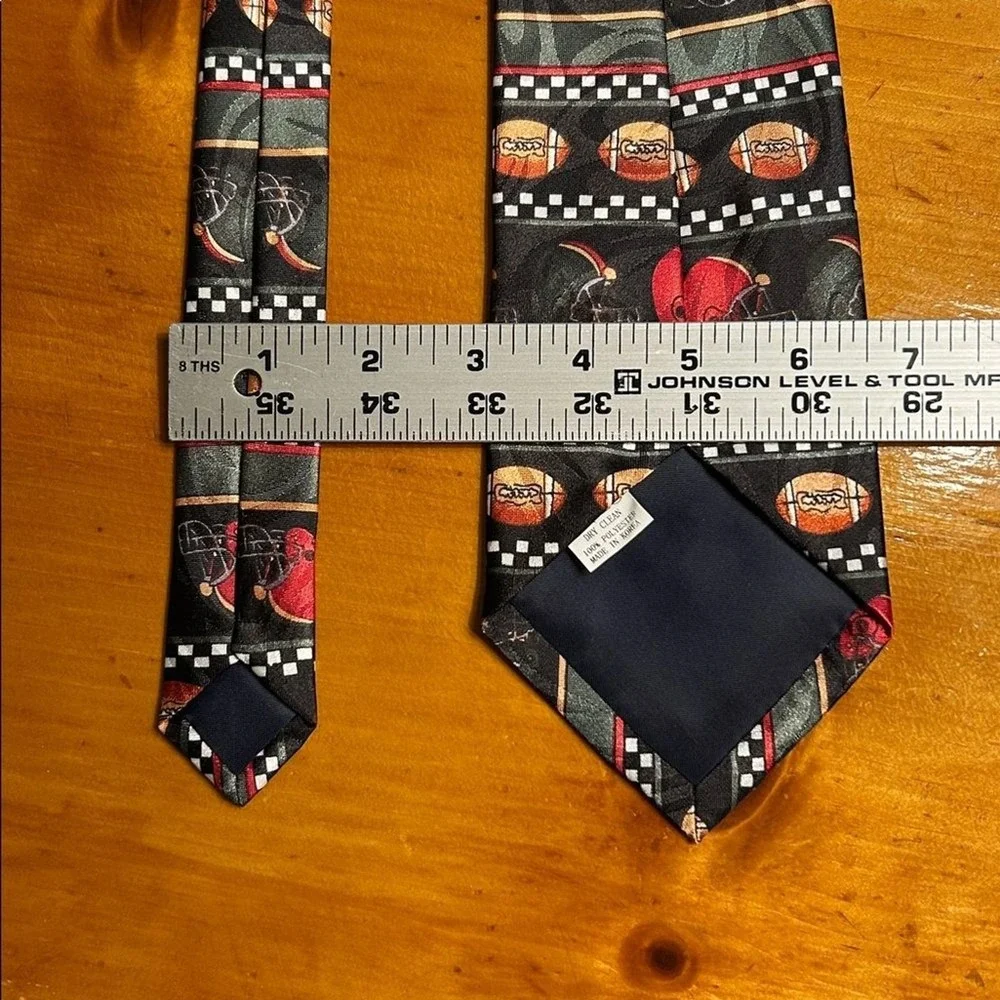 Steven Harris Football Helmet Novelty Tie Red Black Green Checkered Handmade 90s